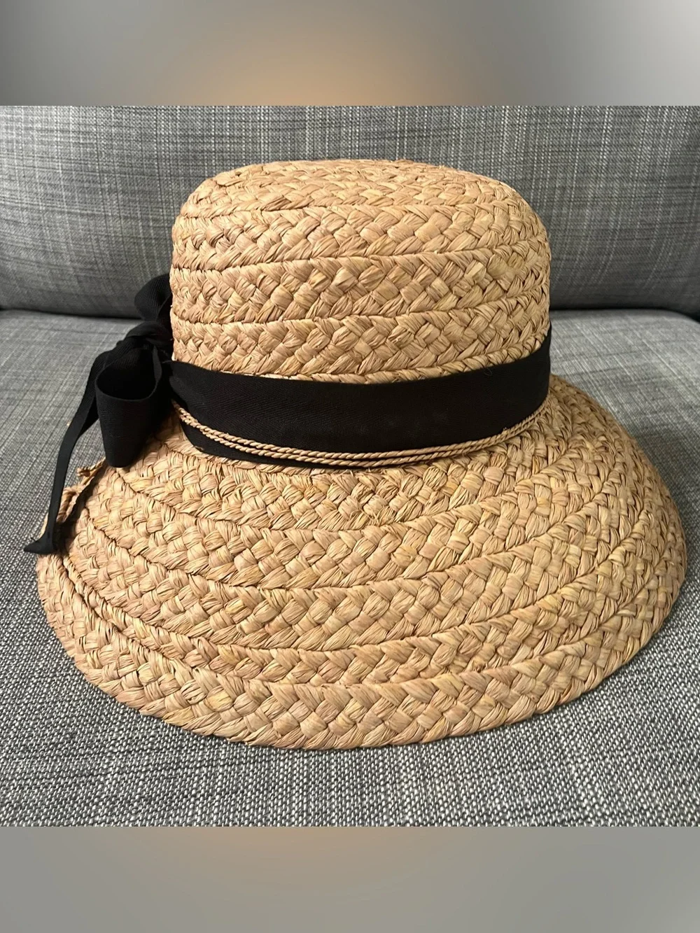 Helen Kaminski Classic 5 Raffia Hat with Black Ribbon